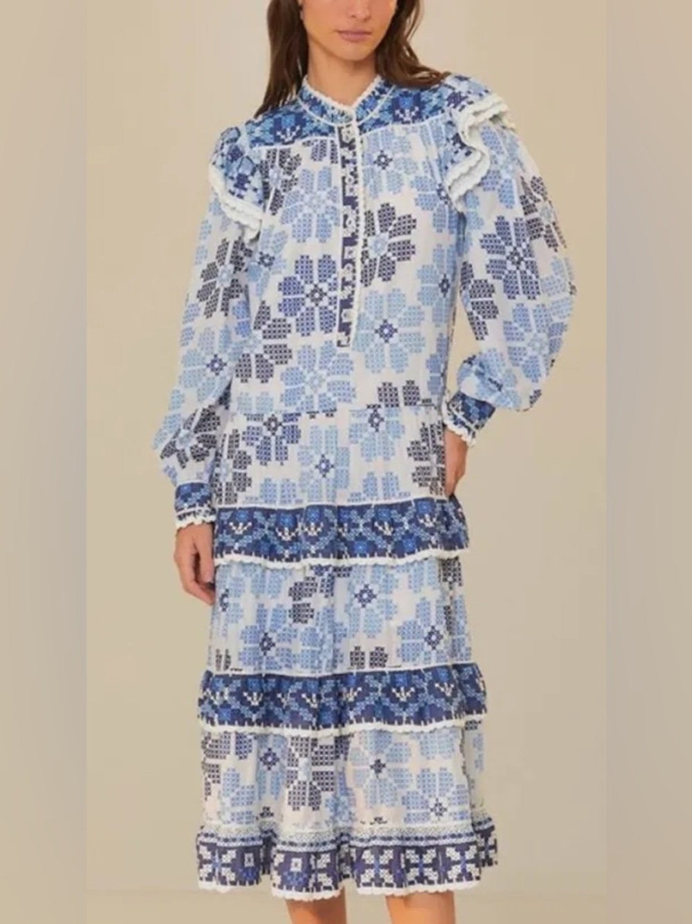FARM Rio Blue & Navy Embroidered Floral Midi Dress - Picture 3 of 4